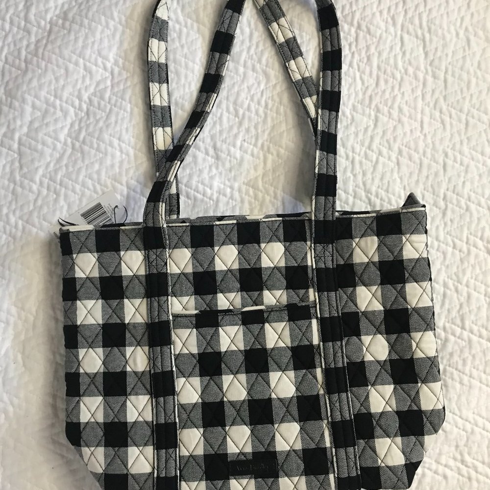 NWT Vera Bradley Small Black Pearl Buffalo Check Plaid Tote
